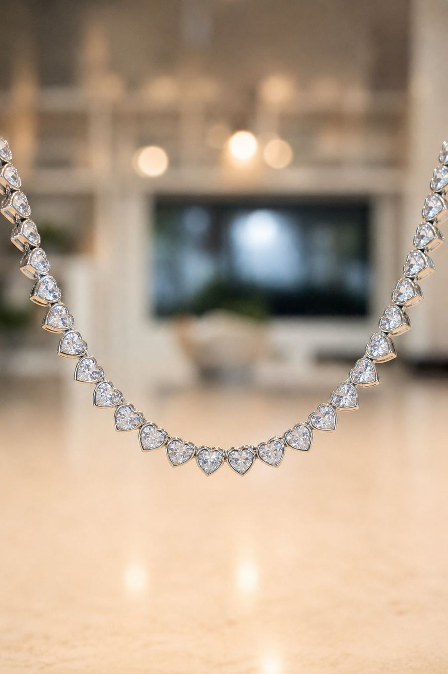 Heart Bezel Tennis Necklace