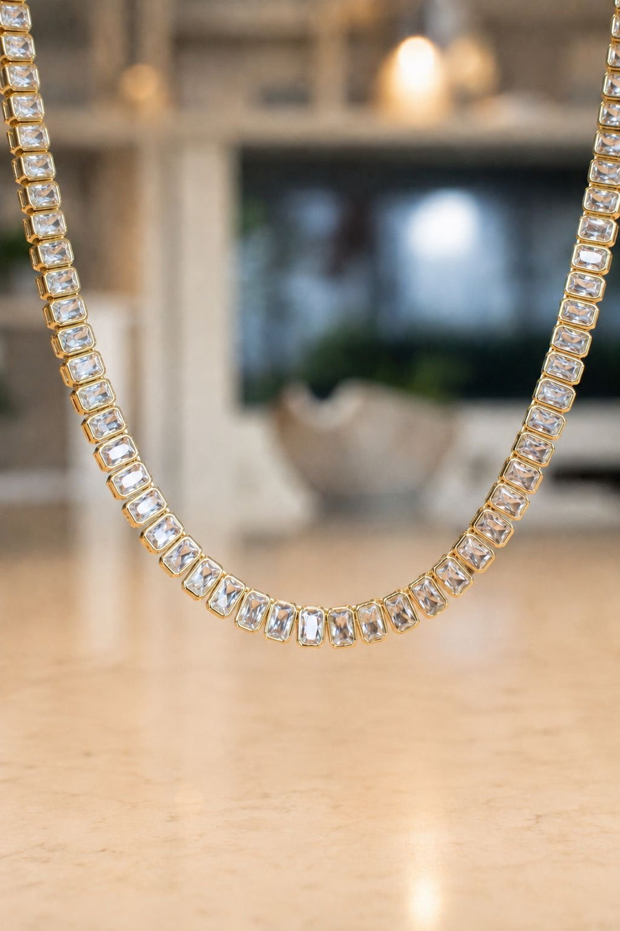 Baguette Bezel Tennis Necklace