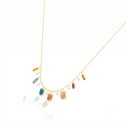 Yellow Gold Diamond and Multicolor Gemstone Fringe Necklace