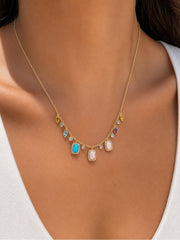 Yellow Gold Diamond and Multicolor Gemstone Fringe Necklace