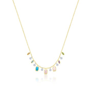 Yellow Gold Diamond and Multicolor Gemstone Fringe Necklace