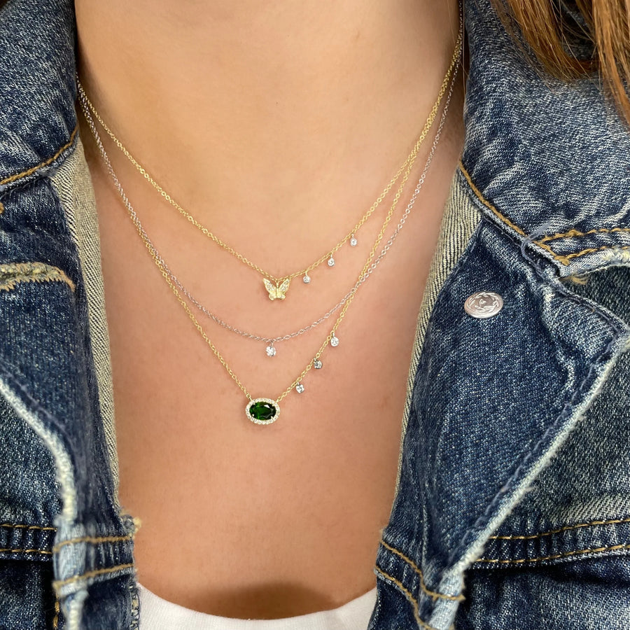Dainty Diamond Butterfly Necklace layered on model