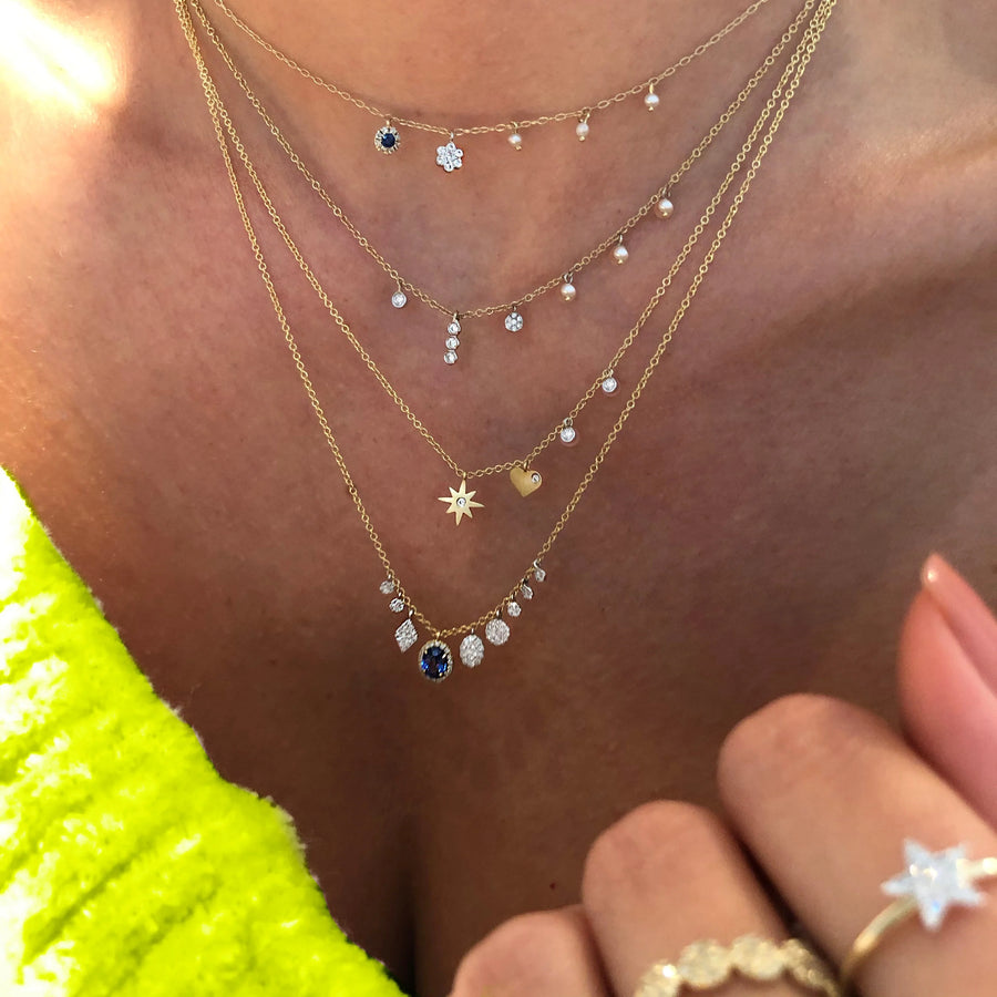 Meira T 14kt Yellow Gold Diamond Textured Gold Starburst Dainty Necklace 18 inches adjustable