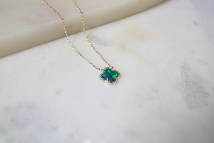 Black Opal Clover & Diamond Necklace