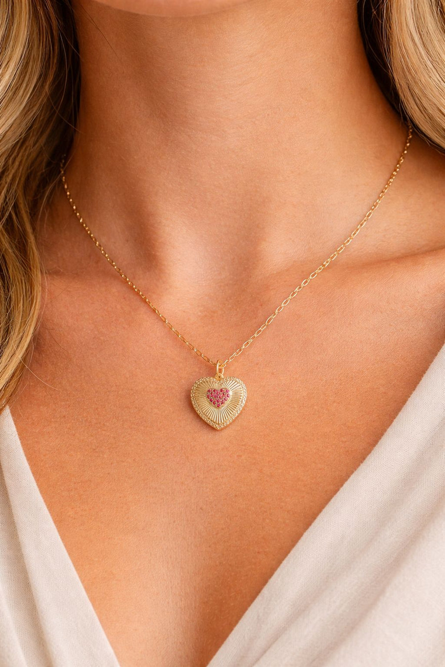 Pink Heart Pendant Necklace