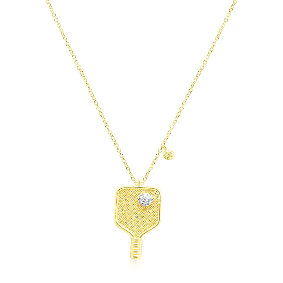 14k Yellow Gold Diamond Pickleball Necklace