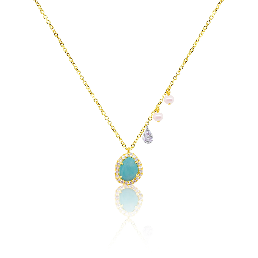 Yellow Gold Turquoise Dainty Necklace