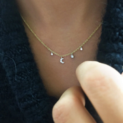 Two Tone Mini Moon and Star Bezel Necklace on model