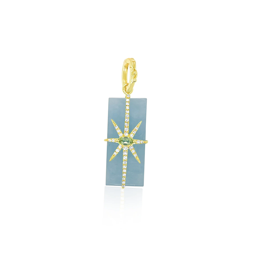 Milky Aqua and Peridot Diamond Charm