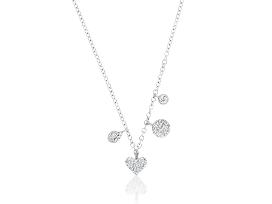 Mini Heart Charm Necklace layered on model