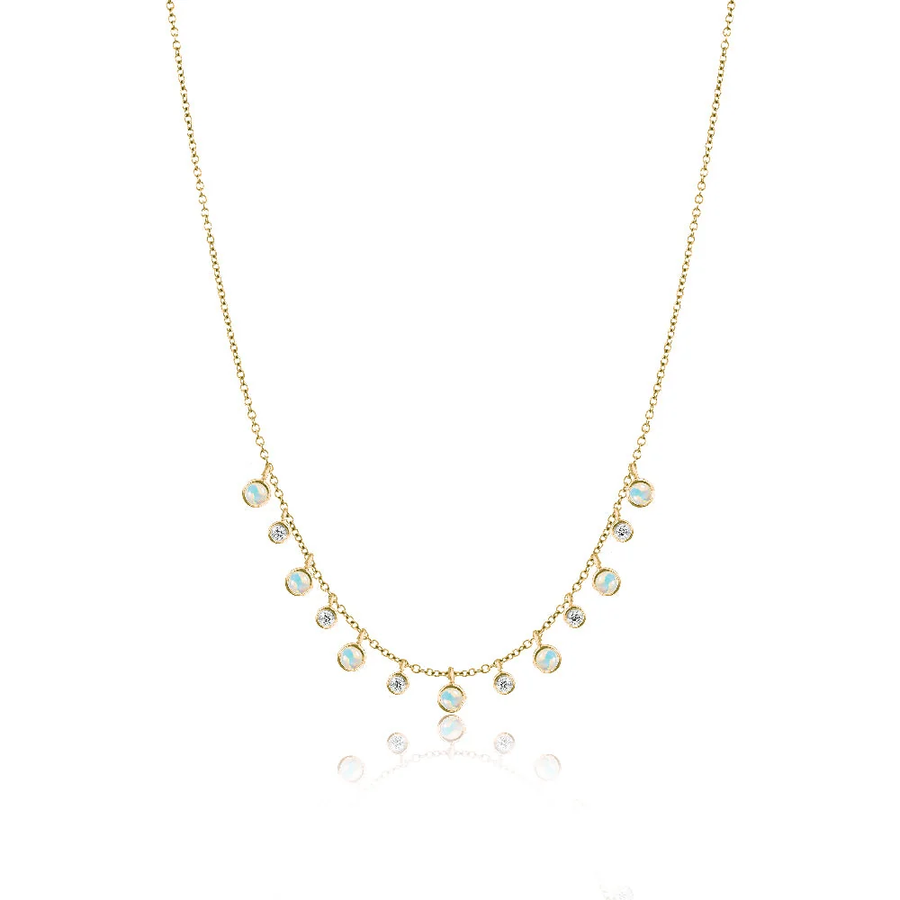 Yellow Gold Opal Layering Necklace on model