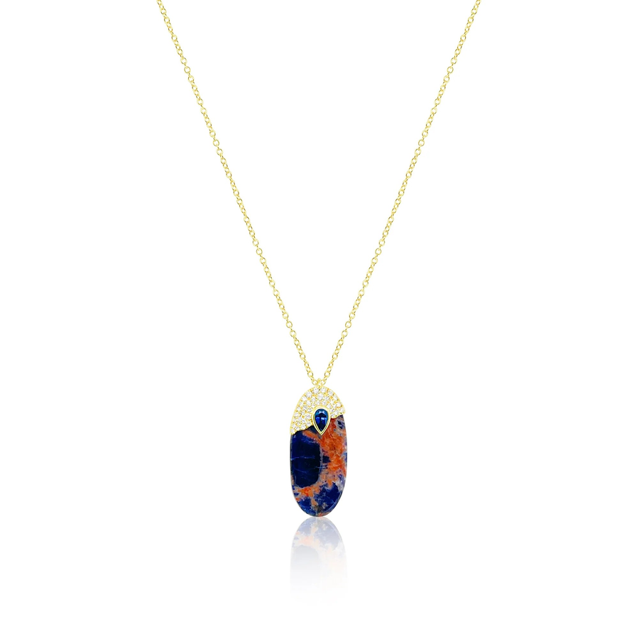 14kt Yellow Gold Sodalite Blue Sapphire and Diamond Necklace