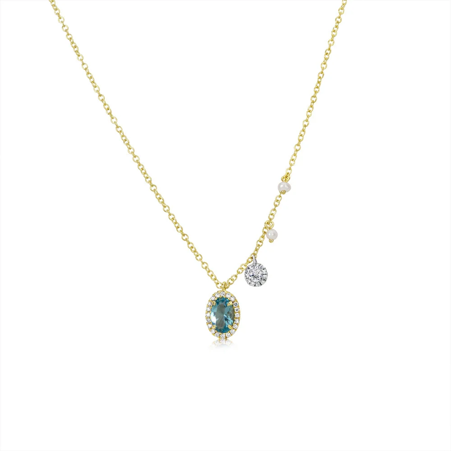 Blue Topaz Oval cut necklace in 14K yellow gold