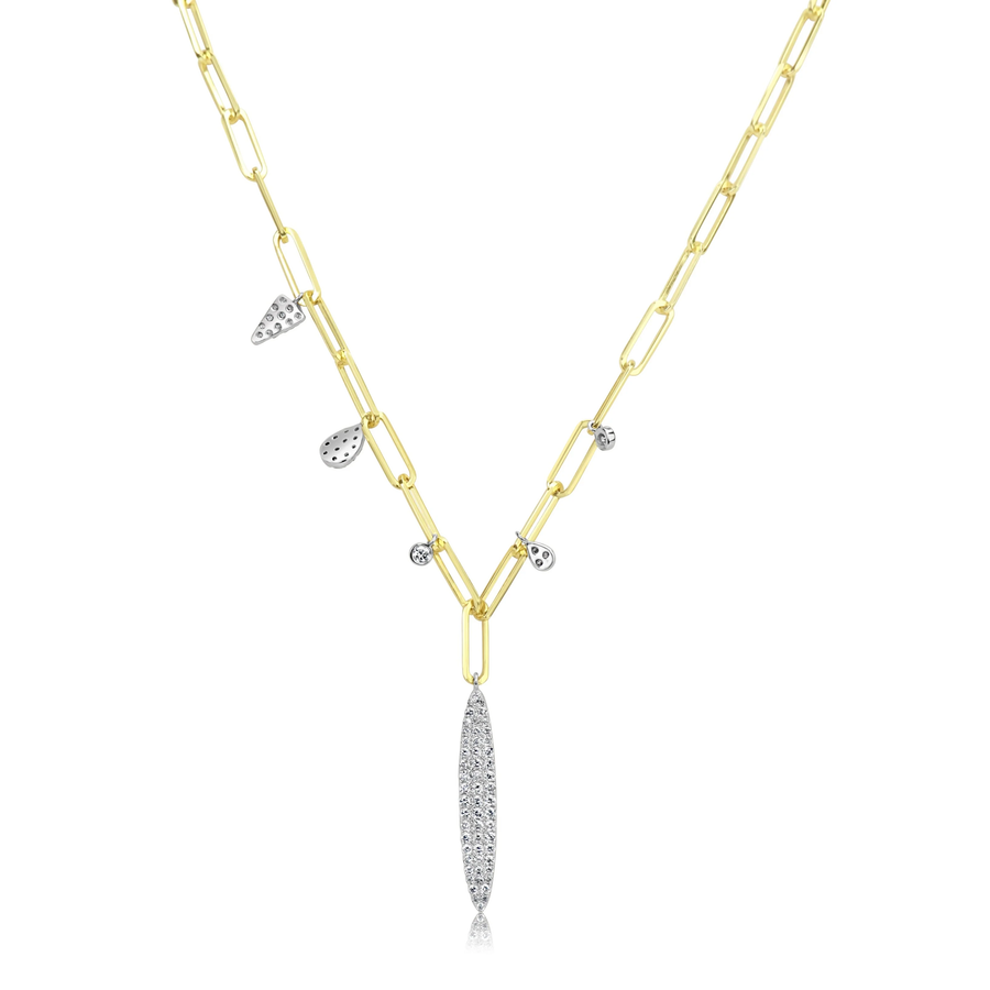 Elongated Pave Charm Paperclip Necklace