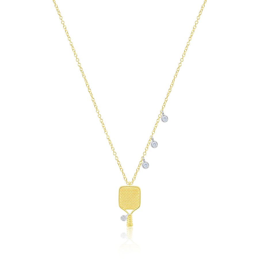 14k Yellow Gold Diamond Bezel Pickleball Necklace