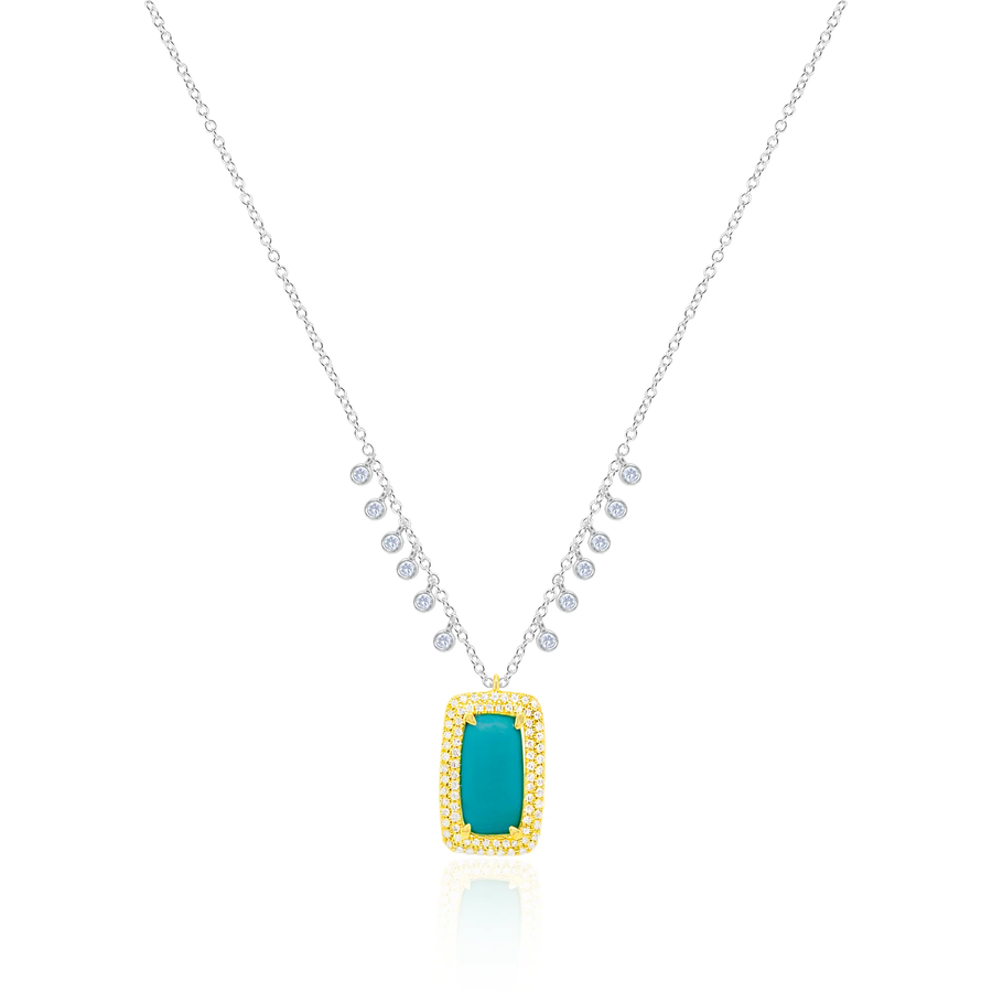14kt Two Tone Turquoise Gemstone Diamond Necklace
