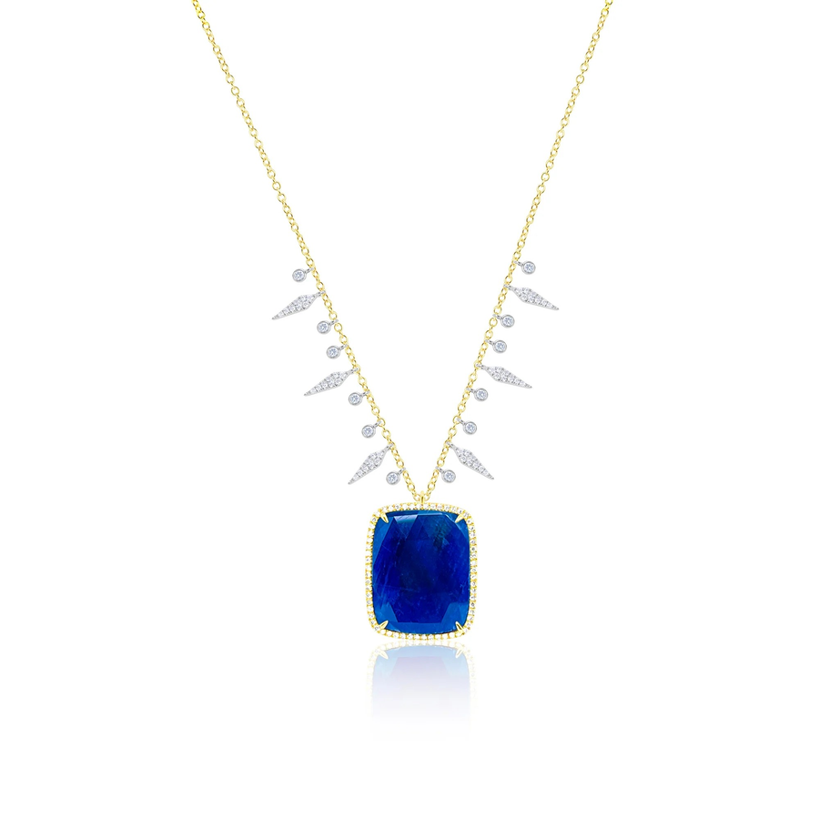14kt Yellow Gold Diamond and Blue Sapphire Pendant Necklace
