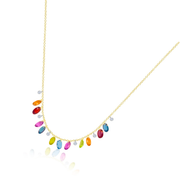 Multi Color Gemstone and Diamond Rainbow Briolette Necklace
