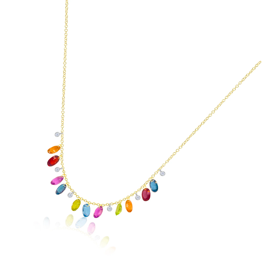 Multi Color Gemstone and Diamond Rainbow Briolette Necklace