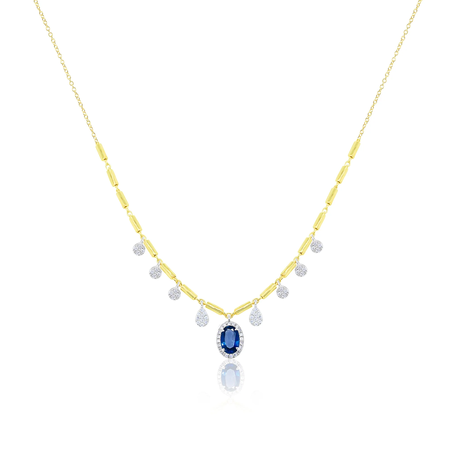 14kt Yellow Gold Diamond and Blue Sapphire Charm Necklace