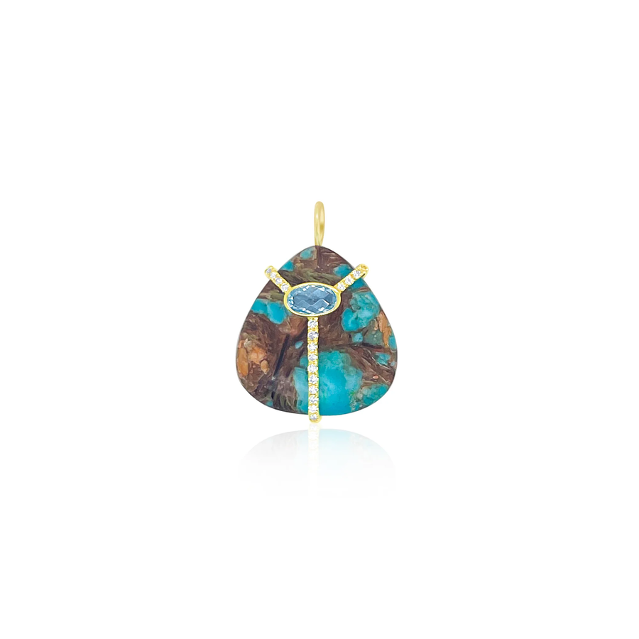 14kt Yellow Gold Turquoise with Blue Topaz and Diamond Charm