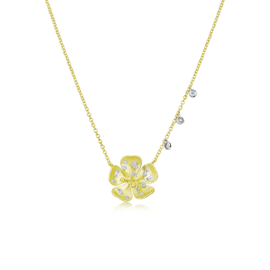 Yellow Gold Diamond Flower Necklace