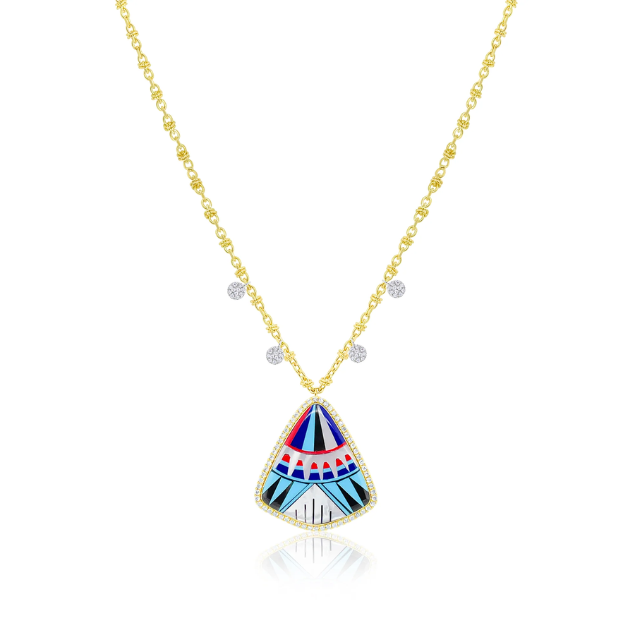 14kt Yellow Gold Diamond and Tribal Mosaic Charms Necklace