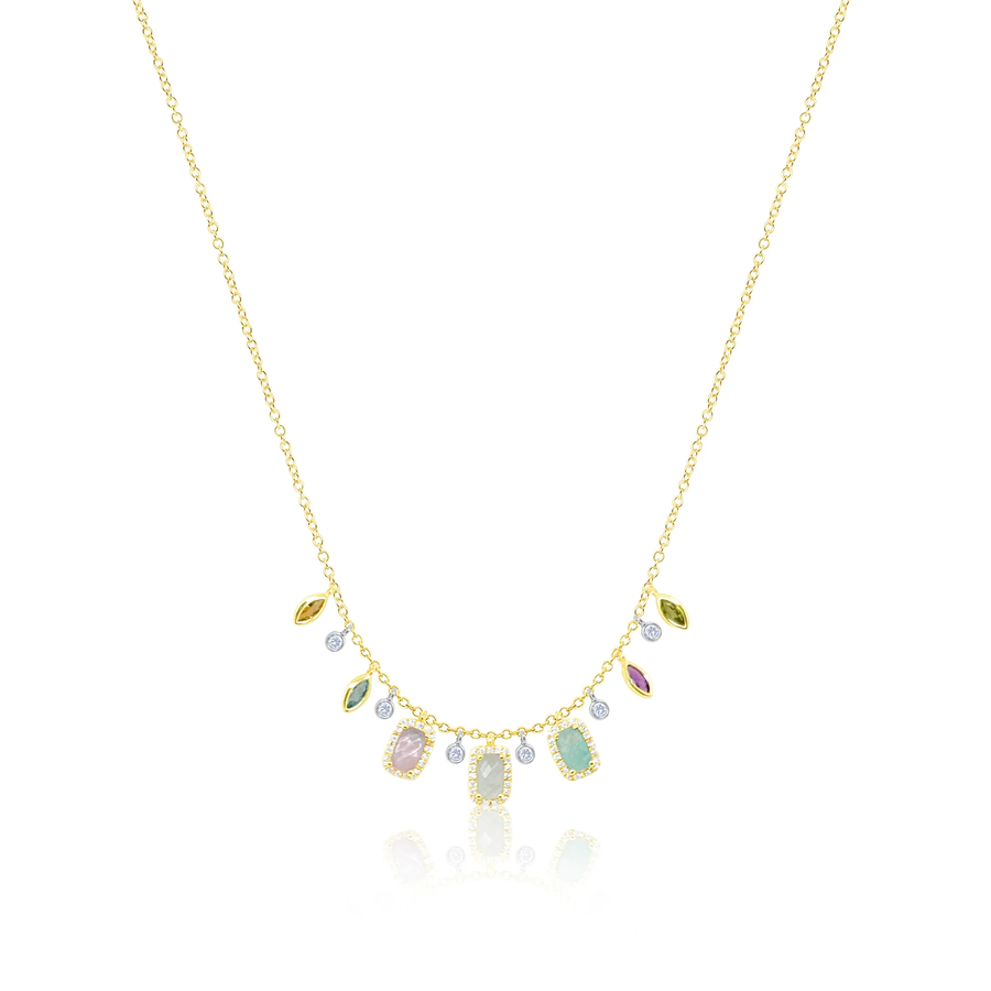 14kt Yellow Gold Pastel Gemstone Necklace With Diamonds