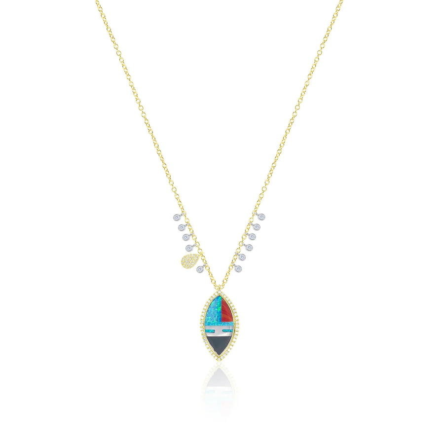14kt Yellow Gold Diamond Fringe and Tribal Mosaic Pendant Necklace