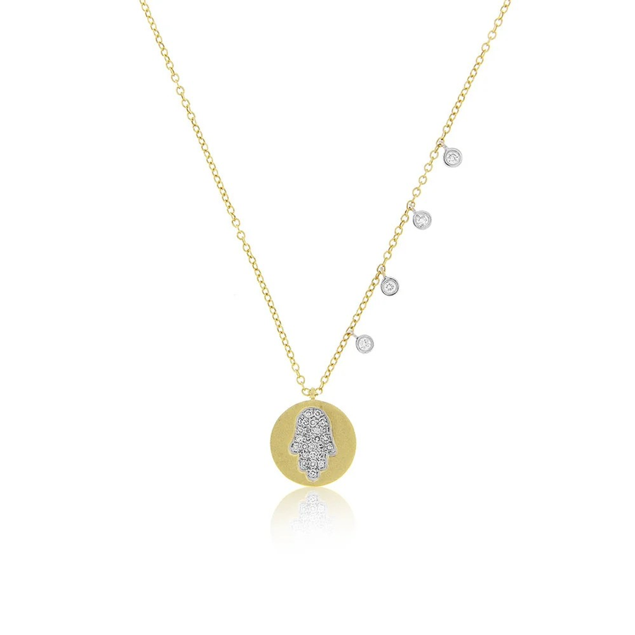 Gold Overlay Silver Hamsa Coin Diamond Necklace