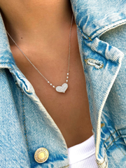 White Gold Diamond Heart and Bezel Necklace lifestyle