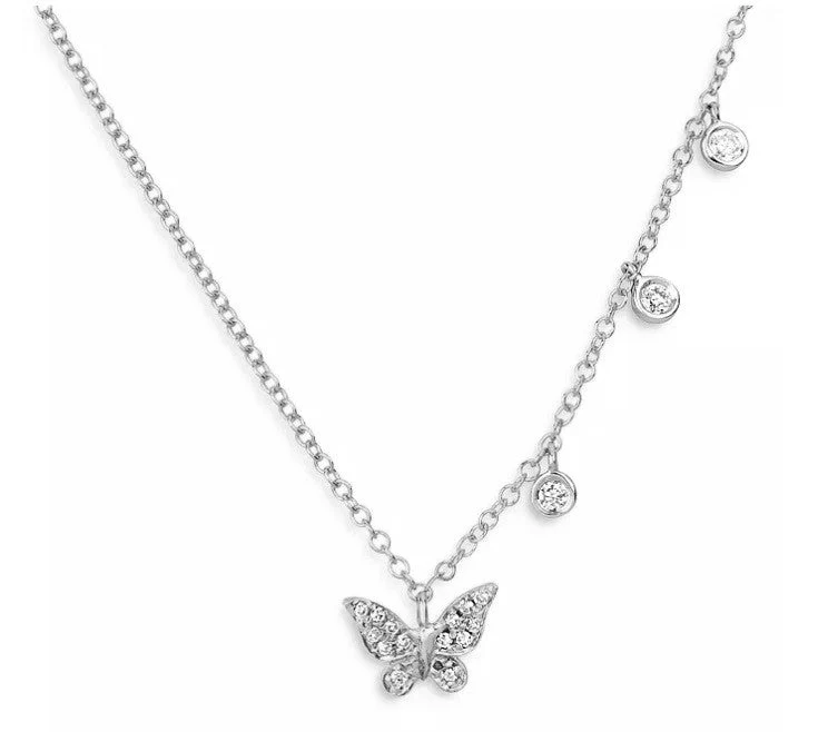 Dainty Diamond Butterfly Necklace in 14K white gold