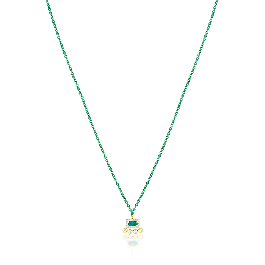 14k Gold Green Rhodium Opal Diamond Necklace