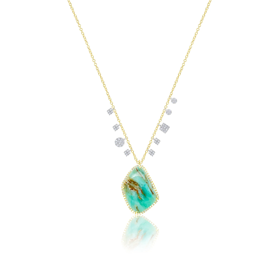 14kt Yellow Gold Diamond and Turquoise Stone Statement Necklace