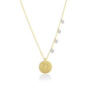 Engraved Initial Disc Necklace with Diamond Bezels rose