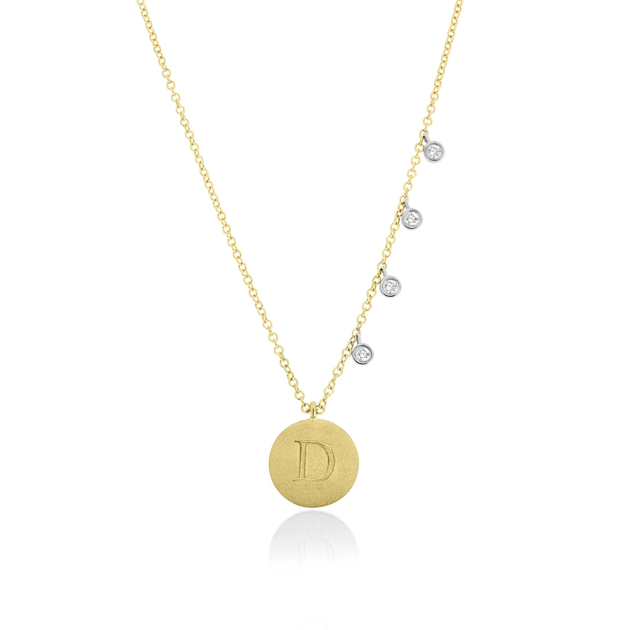 Engraved Initial Disc Necklace with Diamond Bezels rose