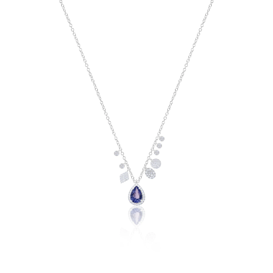 14kt White Gold Blue Sapphire Pear Shape Necklace
