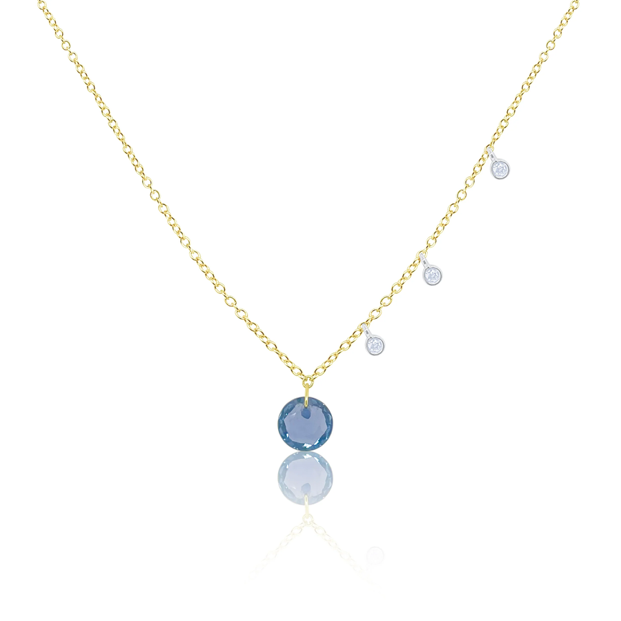 14kt Yellow Gold Drilled Blue Sapphire Diamond Necklace