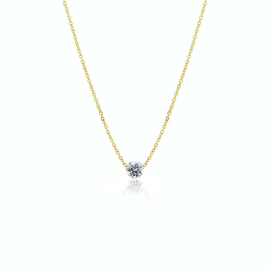 Yellow Gold Solitaire Drilled Diamond Necklace
