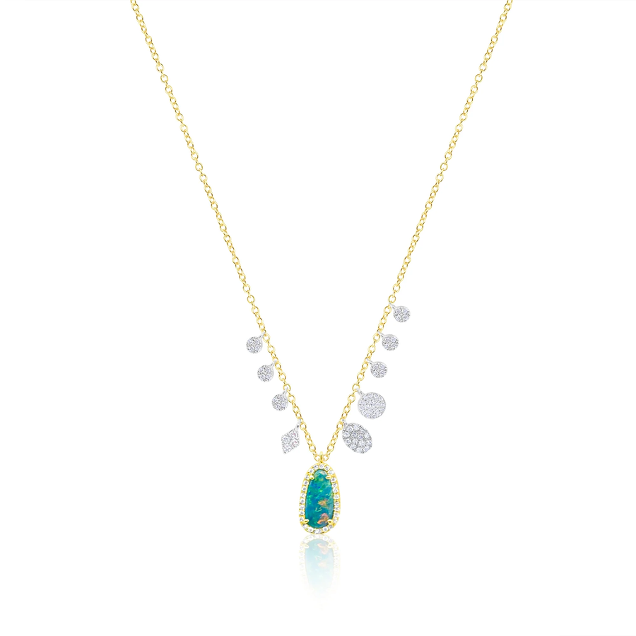 14kt Yellow Gold Diamond and Blue Opal Statement Pendant Necklace