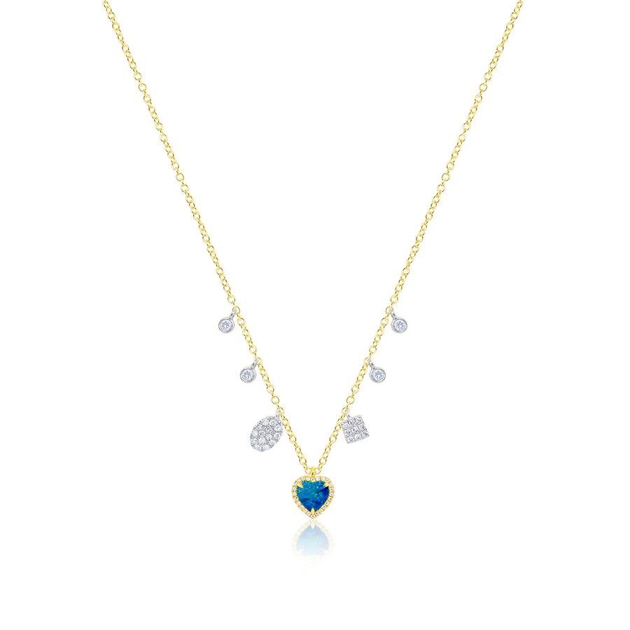 14kt Yellow Gold Heart Opal Diamond Necklace