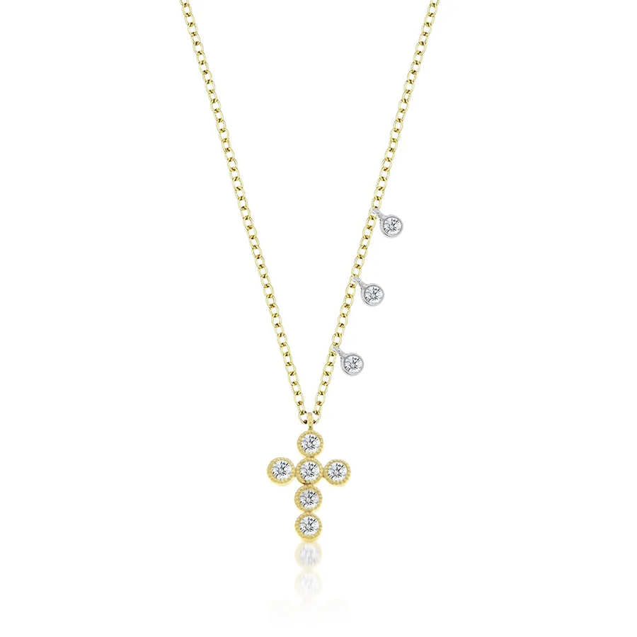 Bezel Set Diamond Cross Necklace in 14k yellow gold