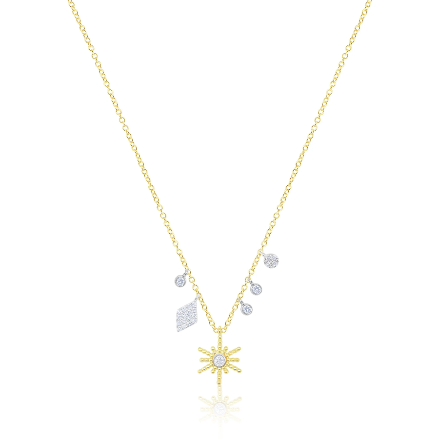 14k Yellow Gold Starburst Necklace with Diamond Charms