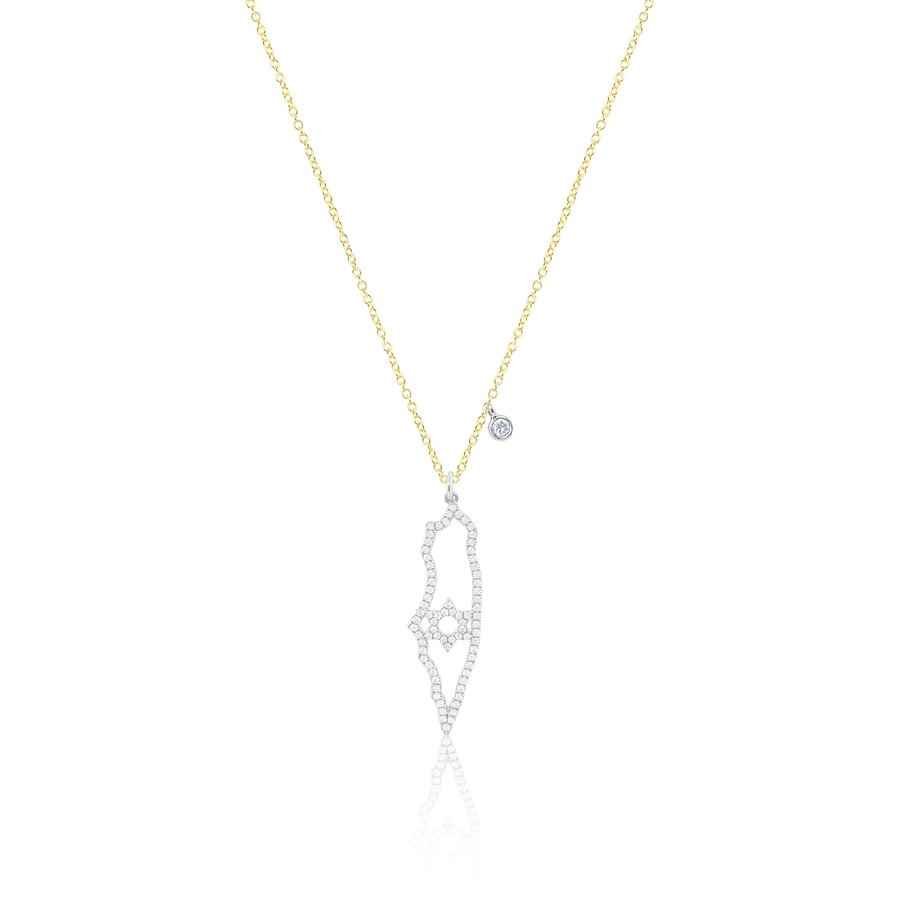 14k Two Tone Gold Diamond Bezel Israel Necklace