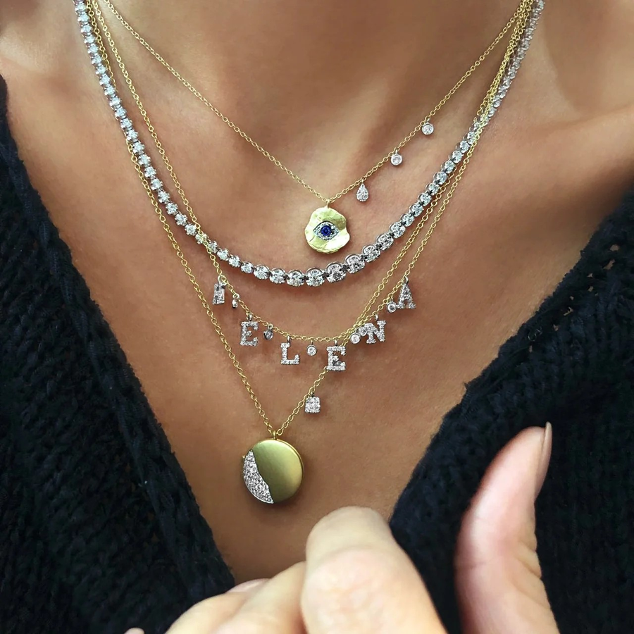 Gold and Diamond Evil Eye Coin Necklace layered