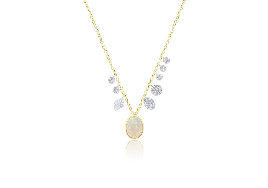 14kt Yellow Gold White Opal and Diamond Necklace