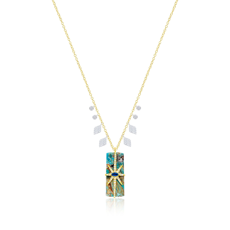 14kt Yellow Gold Blue Azurite and Diamond Celestial Necklace