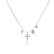 Diamond Cross and Charm Necklace white gold