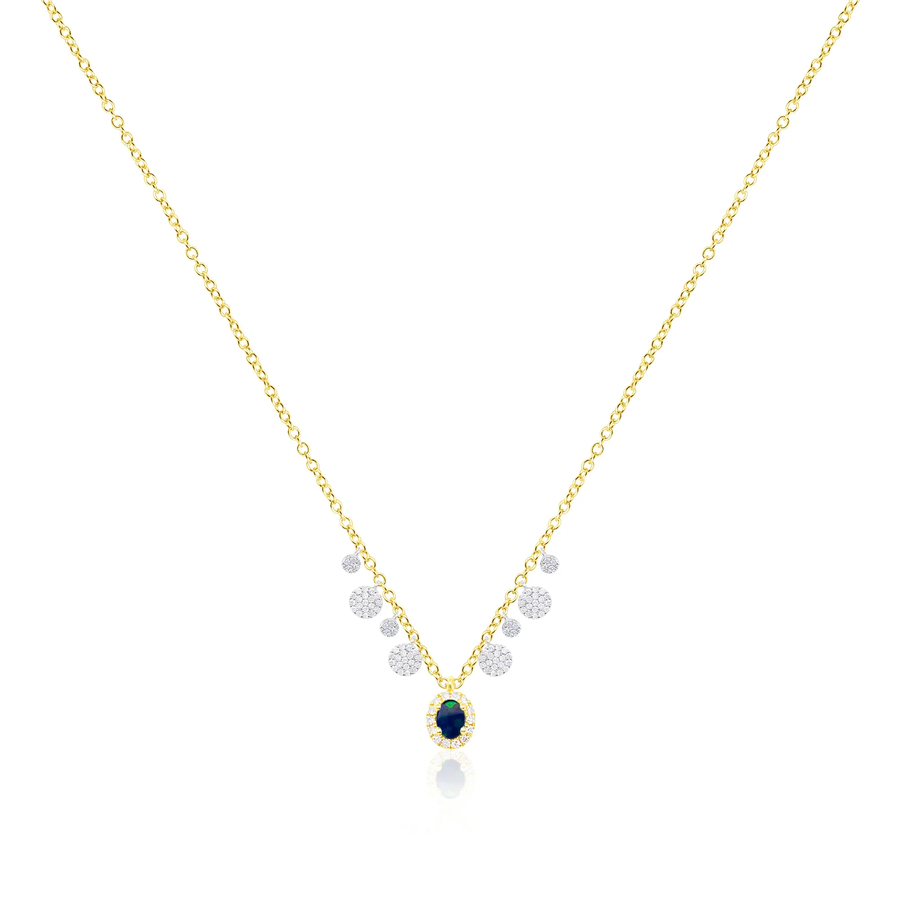 14kt Yellow Gold Diamond and Blue Opal Pendant Necklace