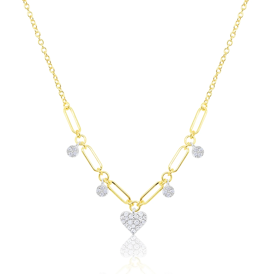 14kt Yellow Gold Diamond Heart Pendant Link Necklace